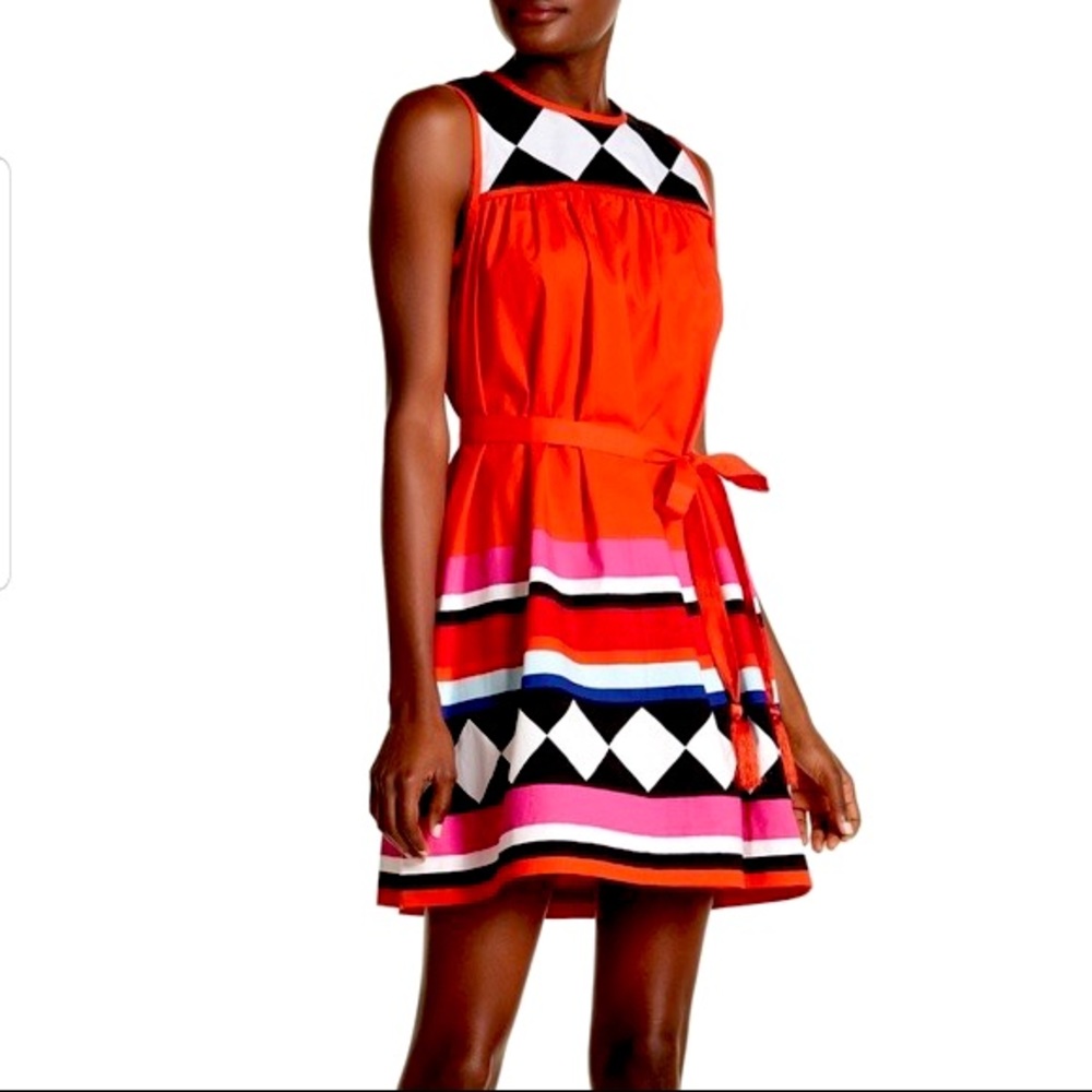 Kate Spade Babydoll Cotton Dress Geo Border
